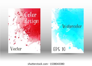 Design cover with a picture of watercolor spray. A set of rectangular objects for the design of a cover, a poster, a banner, a notebook, an album. Vector. EPS 10.