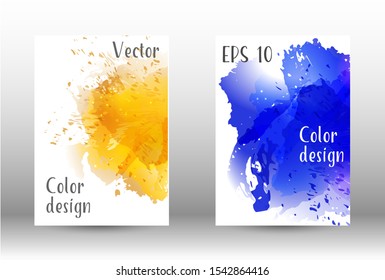 Design cover with a picture of watercolor spray. A set of rectangular objects for the design of a cover, a poster, a banner, a notebook, an album. Vector. EPS 10.