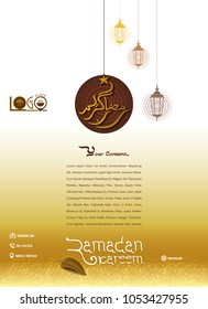 Design cover Ramadan Kareem with illustrations of lantern lamp lights with colorful lights, to print ads, brochures, flyers with vertical format