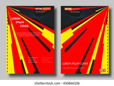 Design for cover report annual, brochure, flyer layout, magazine, poster, catalog in A4 size. Black, red, yellow colors. Vector illustration. EPS10.