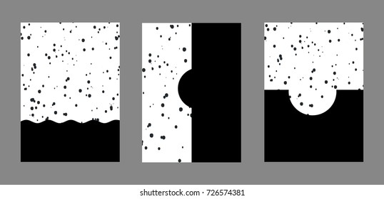 Design of cover. Set of typographical templates for print covers of books, reports, albums, magazines notebooks. Minimalistic flat, memphis style with dots, circles, geometric. Abstract background