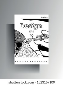 Design cover template A4 format. Hand-drawn graphic texture elements. Vector black and white illustration.