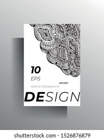 Design cover template A4 format. Hand-drawn graphic texture elements. Vector black and white illustration.
