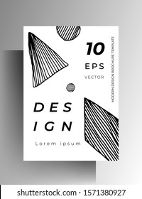 Design cover template. A4 format . Hand-drawn graphic texture elements. Vector black and white illustration.