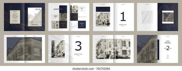 Capa de design, folhetos de modelo vetorial, folhetos, apresentações, folheto, revista tamanho a4. Modelos azuis abstratos minimalistas - vetor de ações