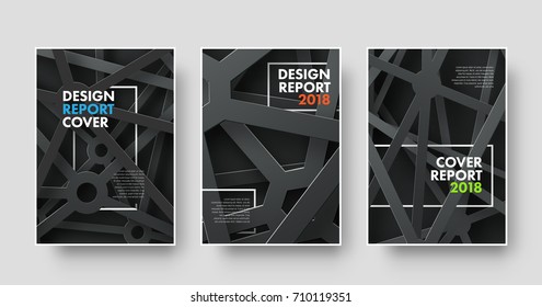 Design covers in a modern style with black and gray metal intersecting lines. Vector shaylon for business flyer, report. books or brochures with a frame for the title. Set