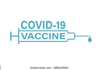 Design of the Covid-19 vaccine logo. Vector design of the printing house. Isolated logo design on white background. Medical syringe for injection.The concept of vaccination and control of coronavirus.