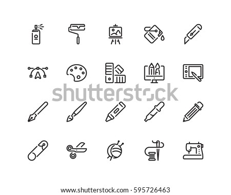 Design and craft icon set, outline style