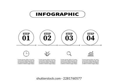 Design Create from circular shape infographic business 4 steps. The outline presents an infographic vector template four-element. Creative concept use for web banners, diagrams, layouts, and workflows