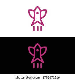 Design is created in the style of flat flat minimalist which forms the lotus and rocket