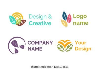 Design and creative logotypes for companies vector, set of isolated icons, emblems with leaves and foliage. Circles and abstract emblems, logo slat style - Powered by Shutterstock - Get 15% off with code: PIKWIZARD15