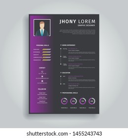 Design creative resume / vitae templates with black and purple gradients