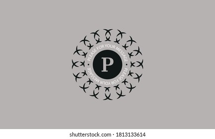 Design of a creative round monogram with the letter of the alphabet P. Abstract logo of a restaurant, hotel, business. Can be used for invitations, booklets, postcards.