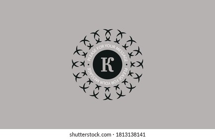 Design of a creative round monogram with the letter of the alphabet K. Abstract logo of a restaurant, hotel, business. Can be used for invitations, booklets, postcards.