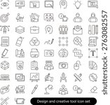 Design and creative tool icon set: eyedropper, pen tool, and PC work materials