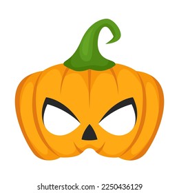 Design for creepy mask of evil pumpkin head isolated on white background. Halloween mask for children vector illustration. Halloween, holidays concept