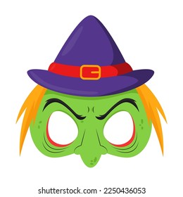 Design for creepy mask of green sorcerer troll isolated on white background. Halloween mask for children vector illustration. Halloween, holidays concept