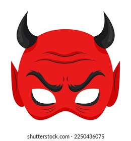 Design for creepy mask of red demon with horns isolated on white background. Halloween mask for children vector illustration. Halloween, holidays concept
