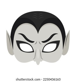 Diseño para una máscara espeluznante de cabeza de vampiro aislada en fondo blanco. Máscara de Halloween para ilustración vectorial infantil. Halloween, concepto de fiestas
