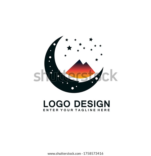 \
Design a crescent\
logo with a mountain icon on it. Design the mountain and crescent\
logos and star\
decorations.