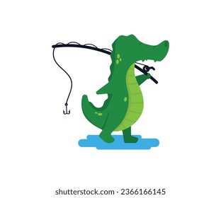 a design of a crocodile that wants to fish complete with fishing gear