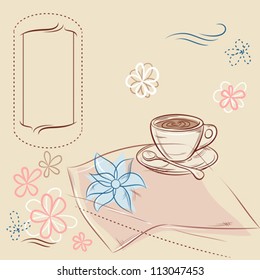 Design with cup of coffee and place for text