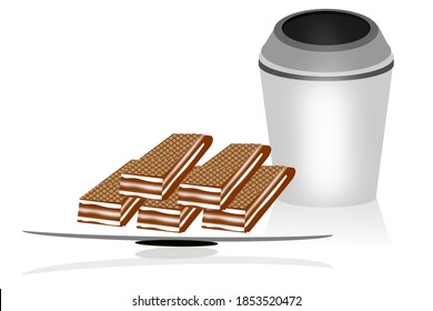 Design a cup of coffee and some wafers
