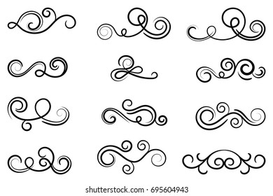 Design curls and scrolls set. Decorative elements for frames. Elegant swirl vector illustration. 