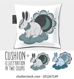 Design cushion (Pillow).The meditator is the rabbit.