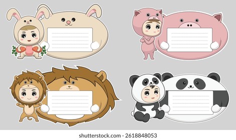 design cute baby animal costume label theme