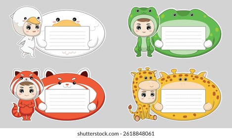 design cute baby animal costume label theme