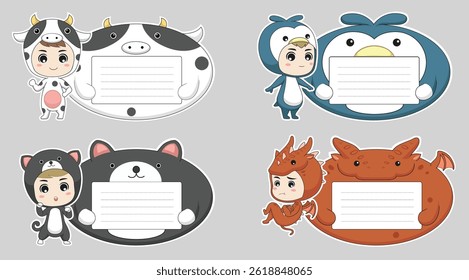 design cute baby animal costume label theme