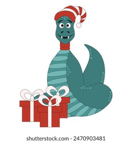 Design cute Chinese 2025 New Year Zodiac Symbol isolated white background. Joyful Vector Chinese Snake in layout style. Editable stroke. New Year art.