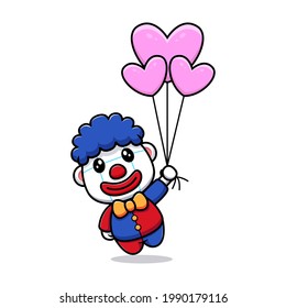 design of cute clown floating with balloon character mascot llustration