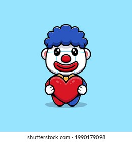 design of cute clown holding heart character mascot llustration