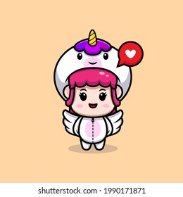 design of cute girl wearing unicorn costume with wings icon illustration