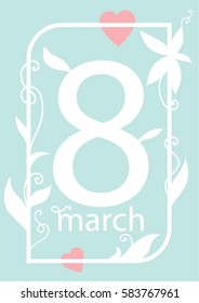 Design of cute greeting cards in flat style. 8 march - woman's day. Vector illustration