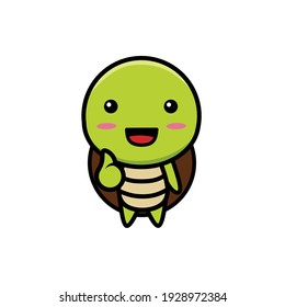 Design of cute little turtle character with good pose. Isolated on white background. Flat vector illustration