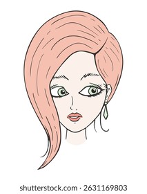 Design of cute red hair woman draw