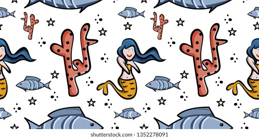 design cute seamless pattern mermaid childish drawing