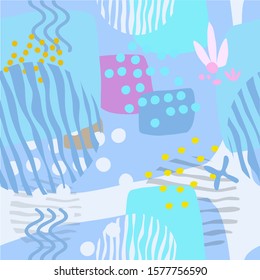 Design with cute shapes and plants. Seamless pattern. Vector background. 