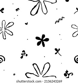 Design with cute shapes and plants. Seamless pattern. Vector background. 