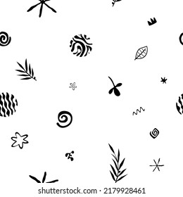 Diseño con lindas formas y plantas. Patrón sin foco. Fondo vectorial. 