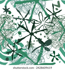 Design with cute shapes and plants. Seamless pattern. Vector background. 