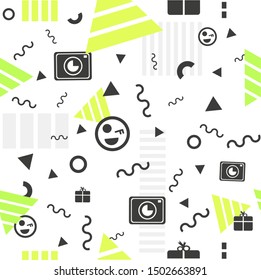 Design with cute shapes. Seamless pattern. Vector background. 