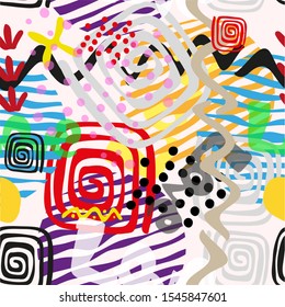 Design with cute shapes. Seamless pattern. Vector background. 