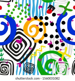 Design with cute shapes. Seamless pattern. Vector background. 