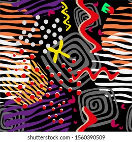 Design with cute shapes. Seamless pattern. Vector background. 