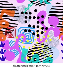 Design with cute shapes. Seamless pattern. Vector background. 