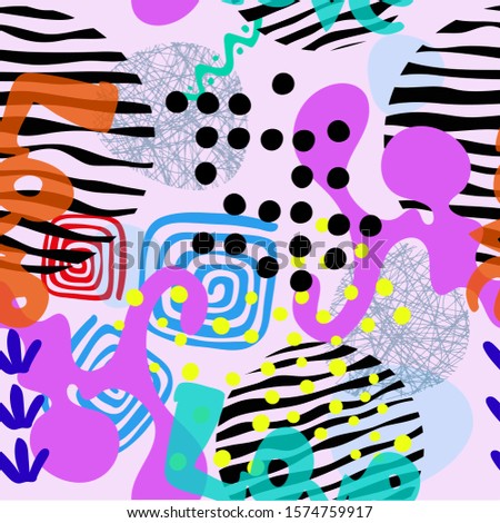 Design with cute shapes. Seamless pattern. Vector background. 